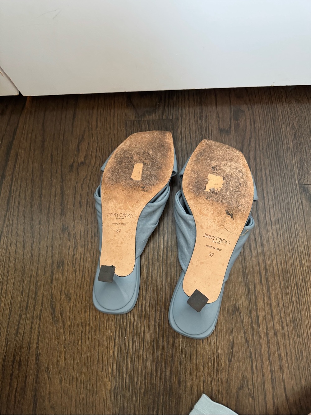 Jimmy Choo Avenue 50 Nappa Leather Knotted Mules Pale Blue - Picture 5 of 6